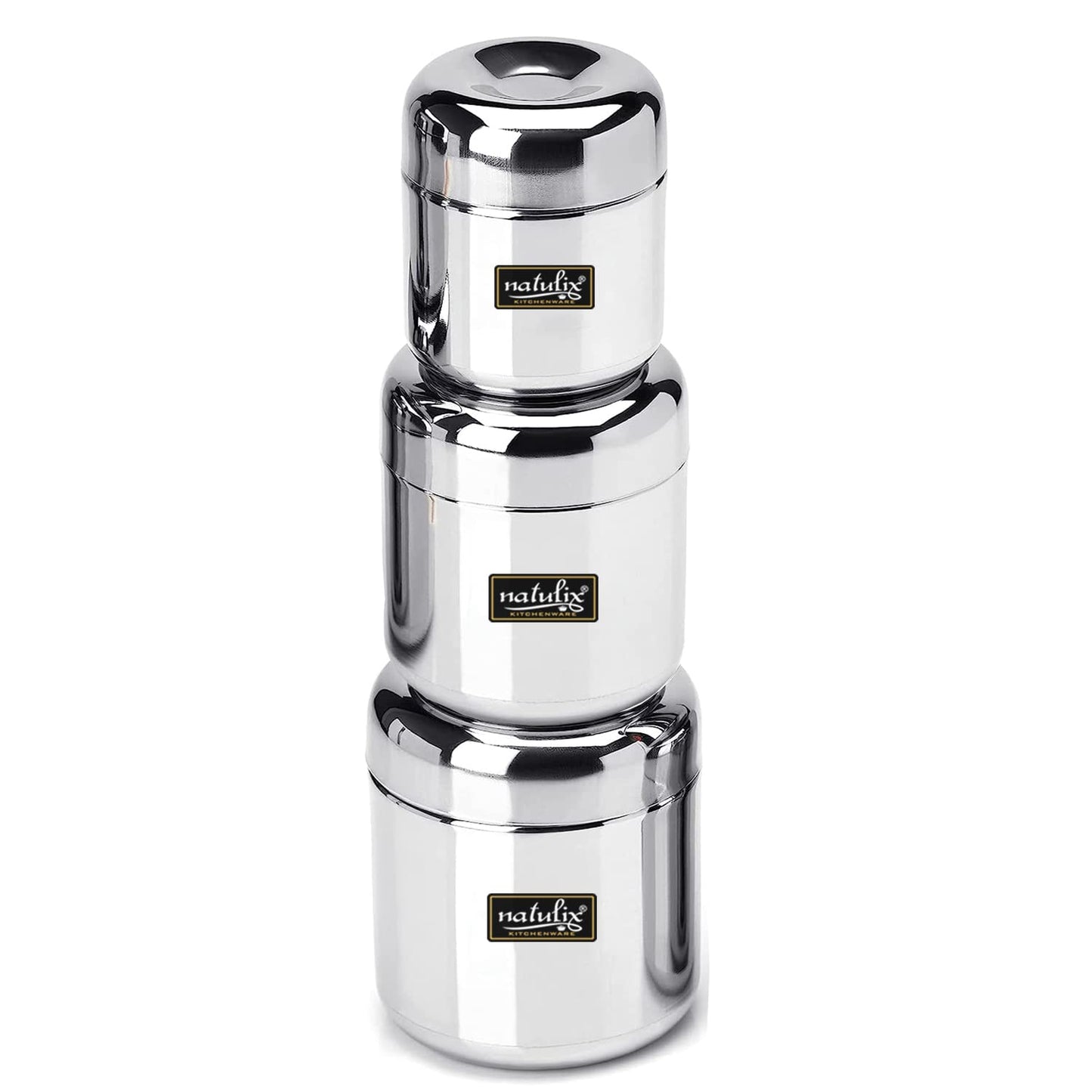 NATULIX Heavy Gauge Multipurpose Stainless Steel Containers for Kitchen - Set of 3 (320ml,500ml,650ml)
