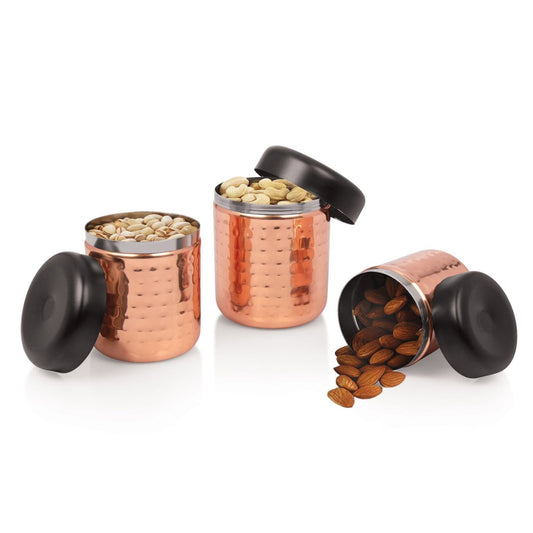 NATULIX Heavy Gauge Copper Coated Stainless Steel Containers - Pack of 3 (320ml, 500ml, 650ml)