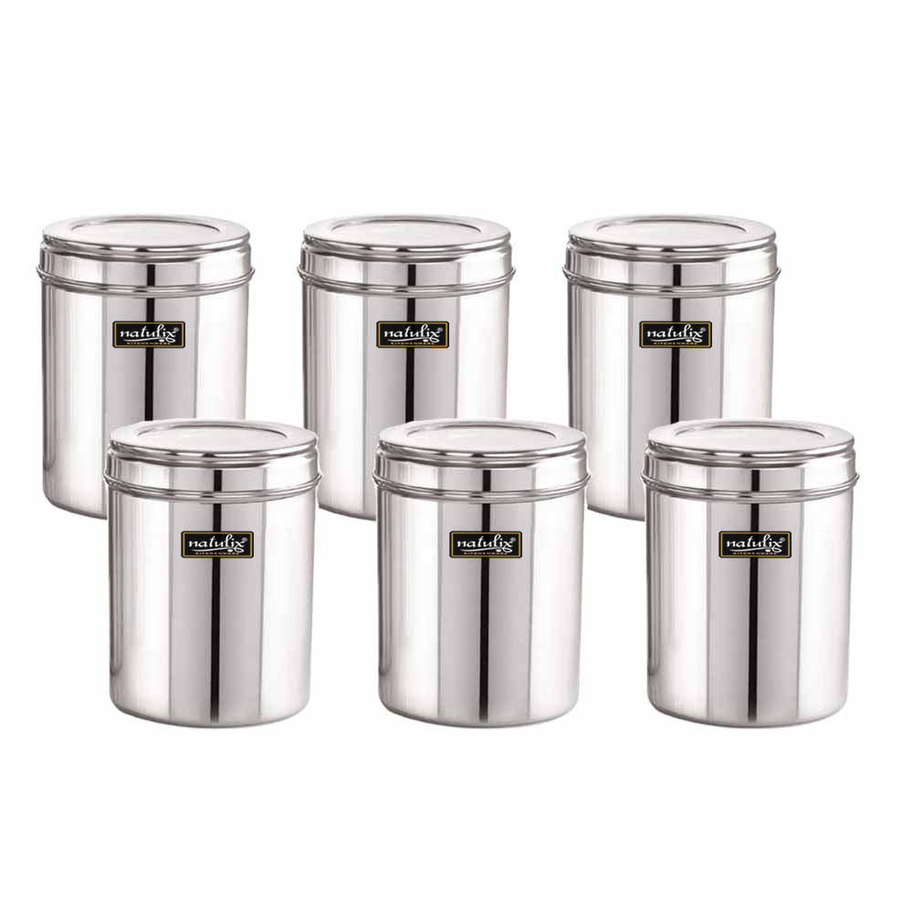 NATULIX Stainless Steel Containers for kitchen with See Through Lid - Pack of 6