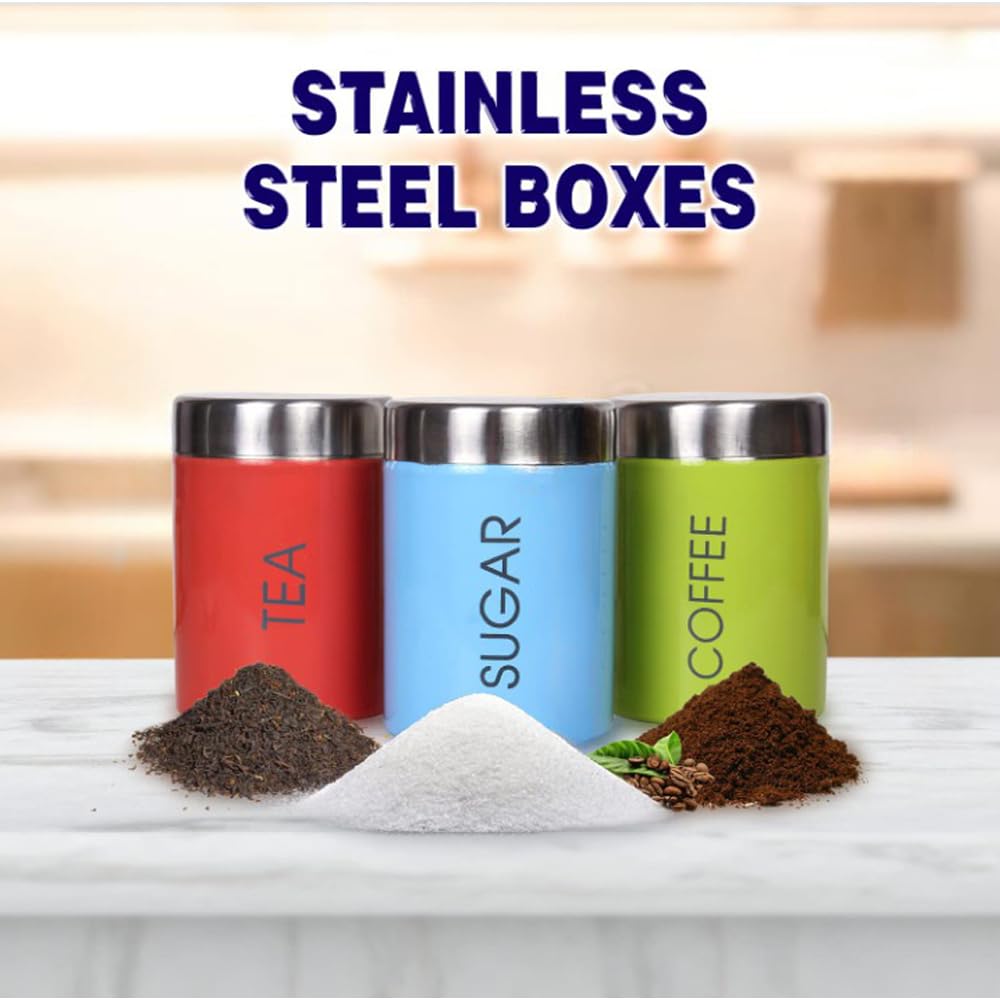 NATULIX Stainless Steel Rainbow Tea Coffee Sugar Container Set of 3 - 800ml each