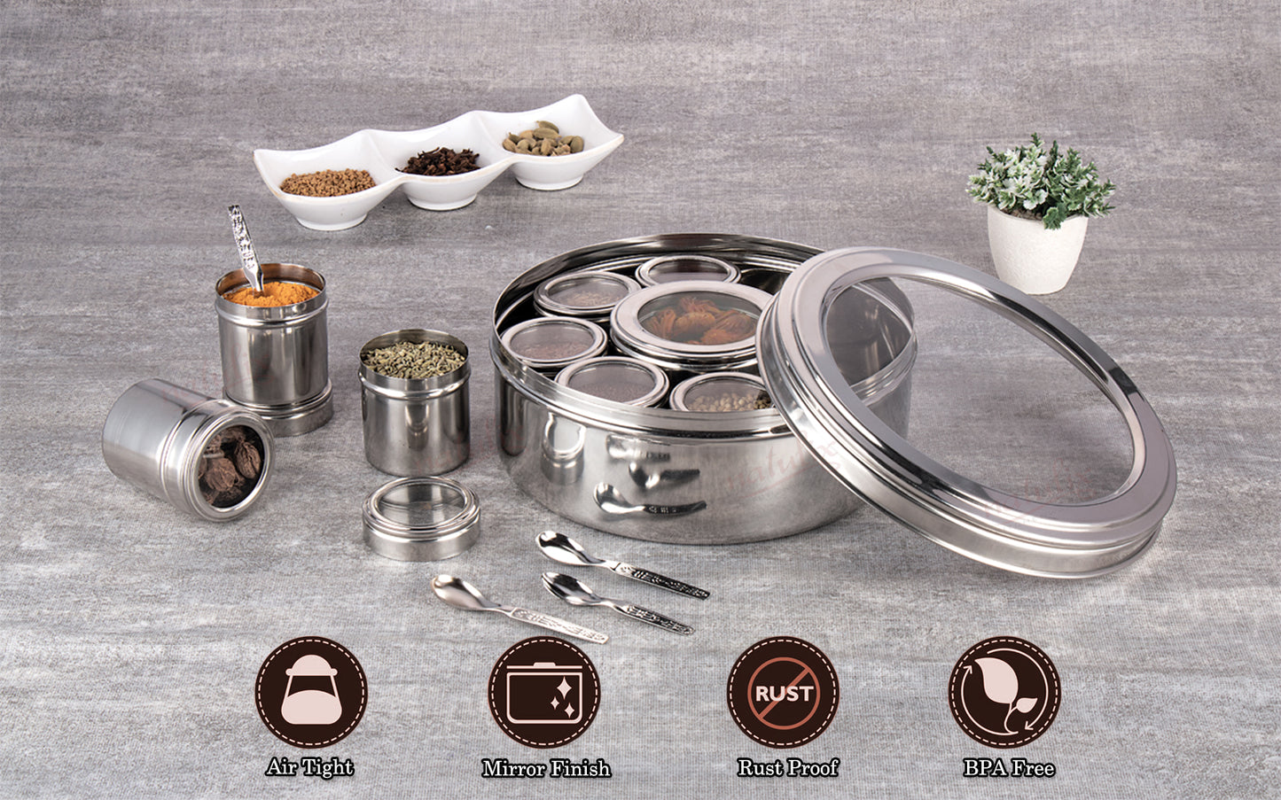 NATULIX 9 in 1 Stainless Steel Spice Box