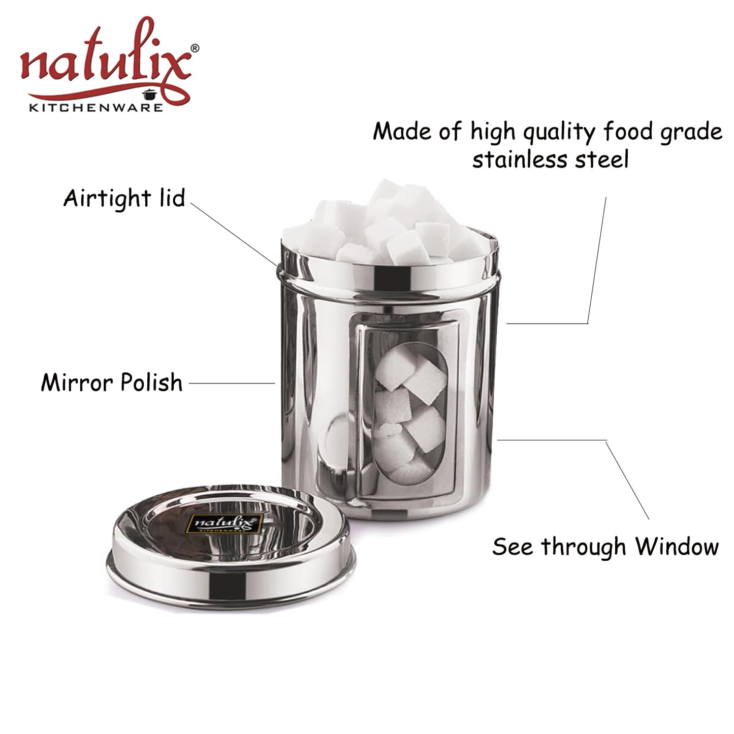 NATULIX Stainless Steel Containers for kitchen with See Through Window - Set of 5