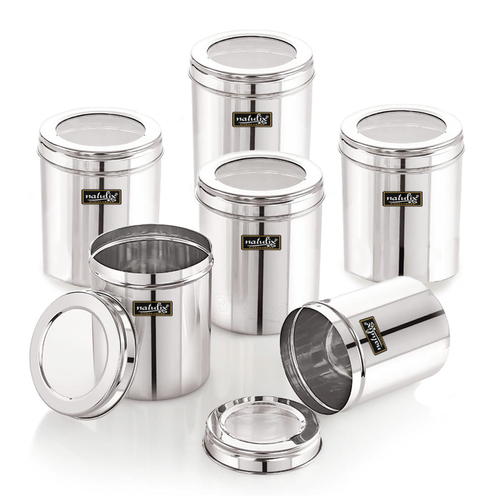 NATULIX Stainless Steel Containers for kitchen with See Through Lid - Pack of 6