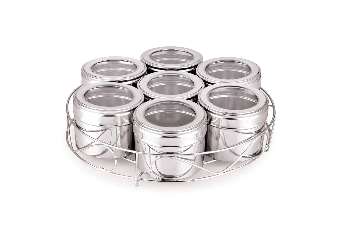 NATULIX Stainless Steel Multipurpose Kitchen Containers | Dry fruit Stand with See Through Lid and 7 small Spoons - 400ml each